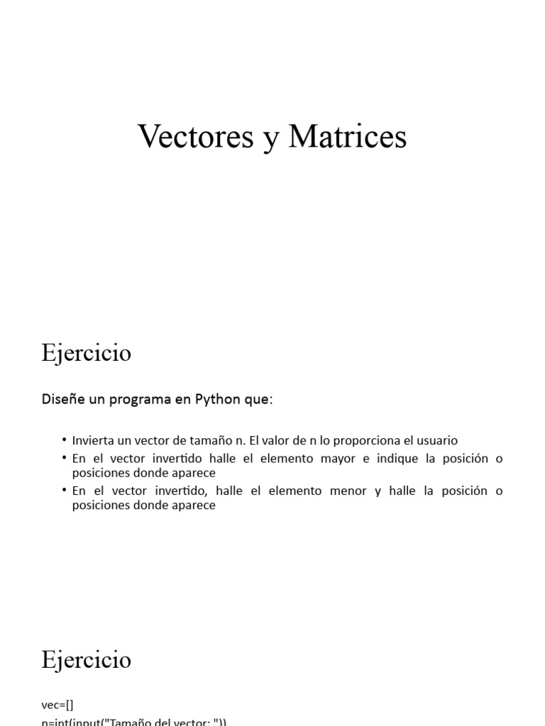 Ejercicios de Vectores y Matrices en Python | PDF | Matriz (Matemáticas ...