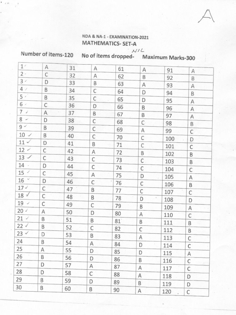 NDA 1 Maths Answer Key 2021 | PDF