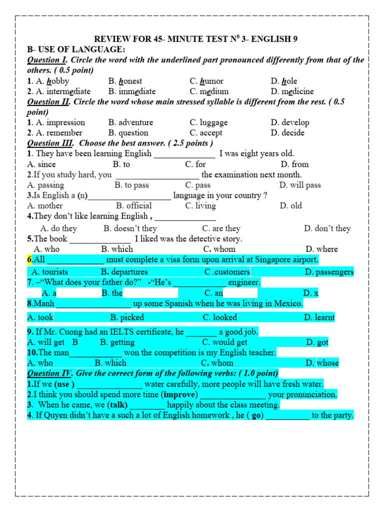 Review For Test 55202021 | PDF | English Language | Languages