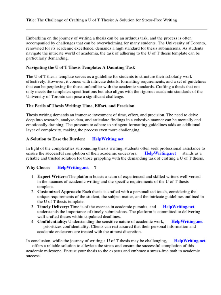 U Of T Thesis Template Pdf