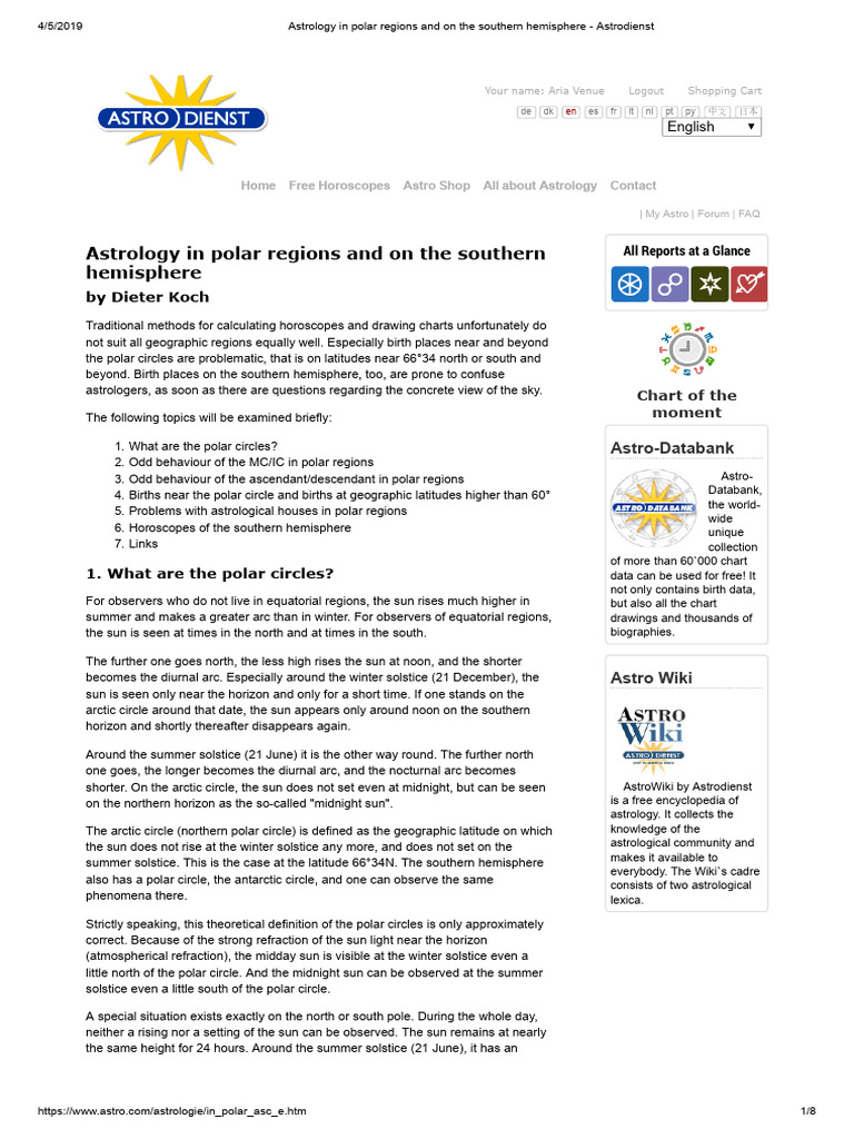 Astrology in Polar Regions and On The Southern Hemisphere Astrodienst