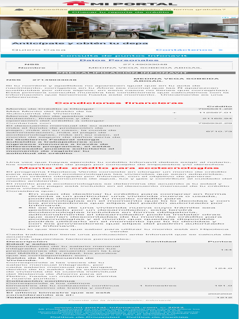 Consulta de Puntos Infonavit 2022 | PDF | Salario | Crédito