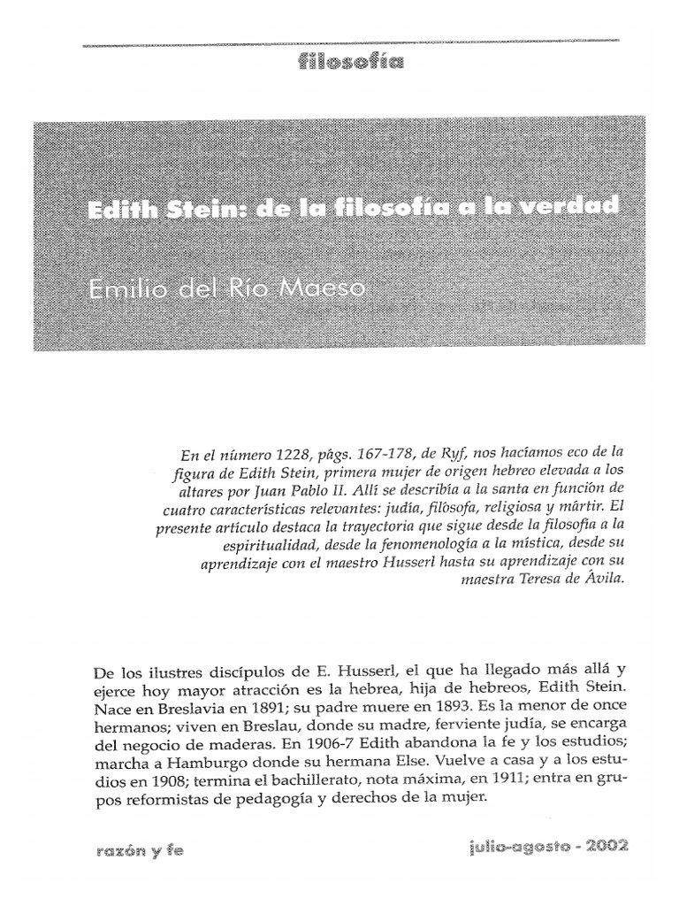 Edith Stein: De la Filosofía a la Mística | PDF | Religión y espiritualidad