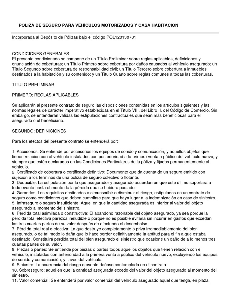Póliza de Seguro Vehicular y Hogar | PDF | Póliza de seguros | Seguro