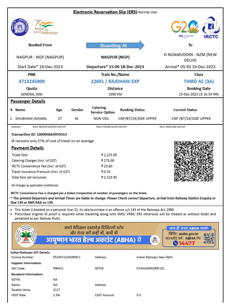 Nagpur Return Ticket | PDF | Identity Document | Payments