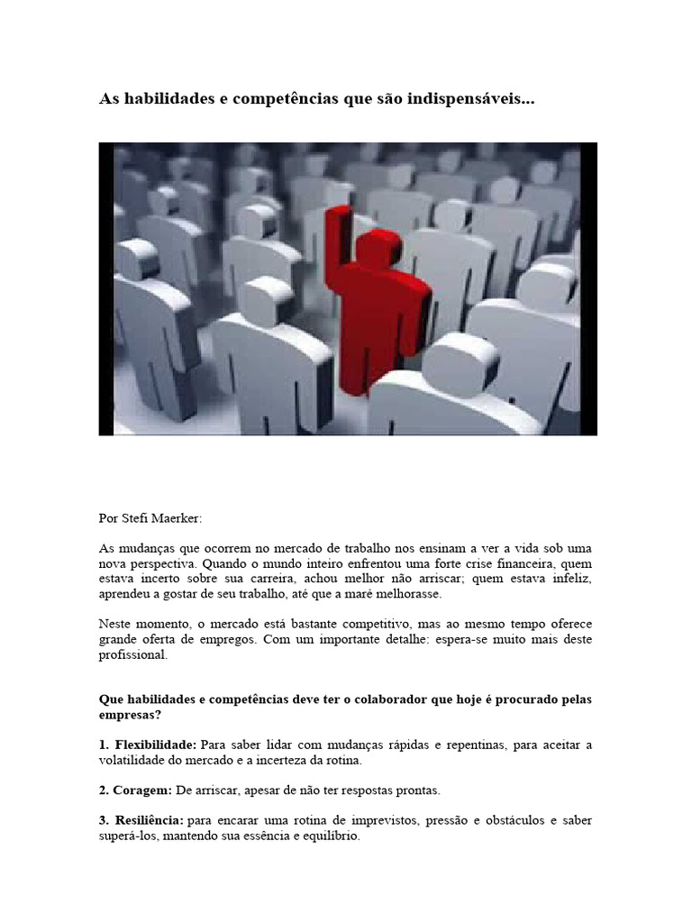 Habilidades Essenciais para o Mercado de Trabalho | PDF | Prazer