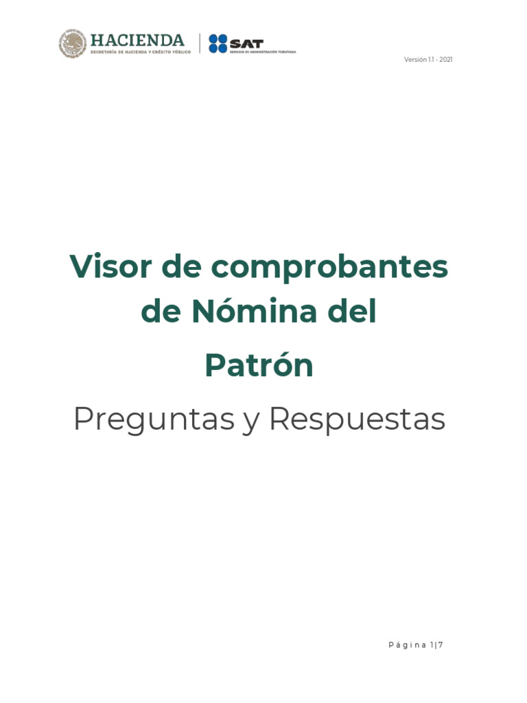 Visor de Comprobantes de Nómina Del Patrón Preguntas y Respuestas PDF