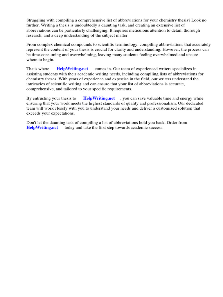 List of Abbreviations Chemistry Thesis PDF Master Of Science Academic Degree