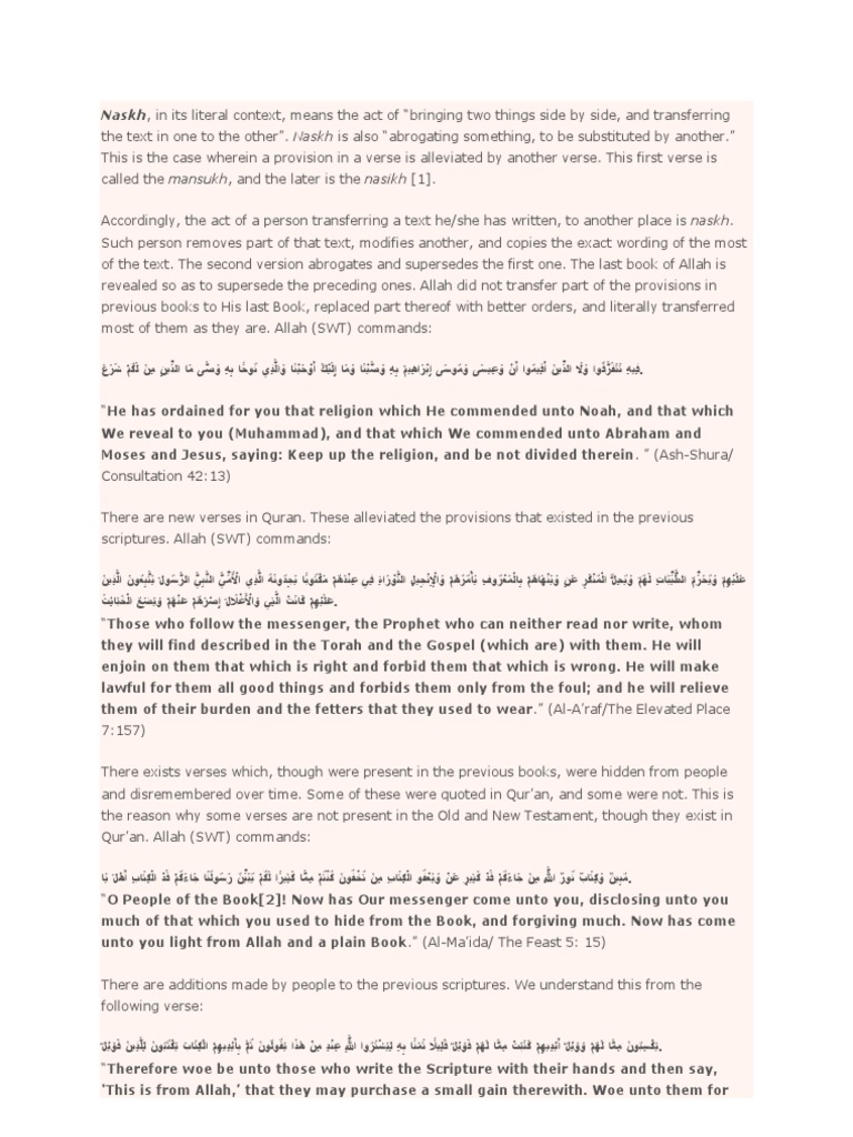 Understanding Naskh in Islamic Texts | PDF | Religion & Spirituality