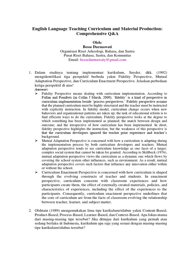 Teaching Curriculum Examples
