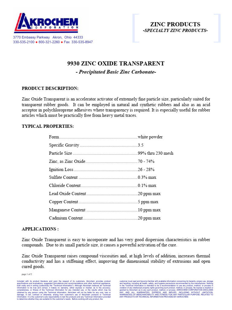 9930 Zinc Oxide Transparent | PDF | Zinc | Zinc Oxide