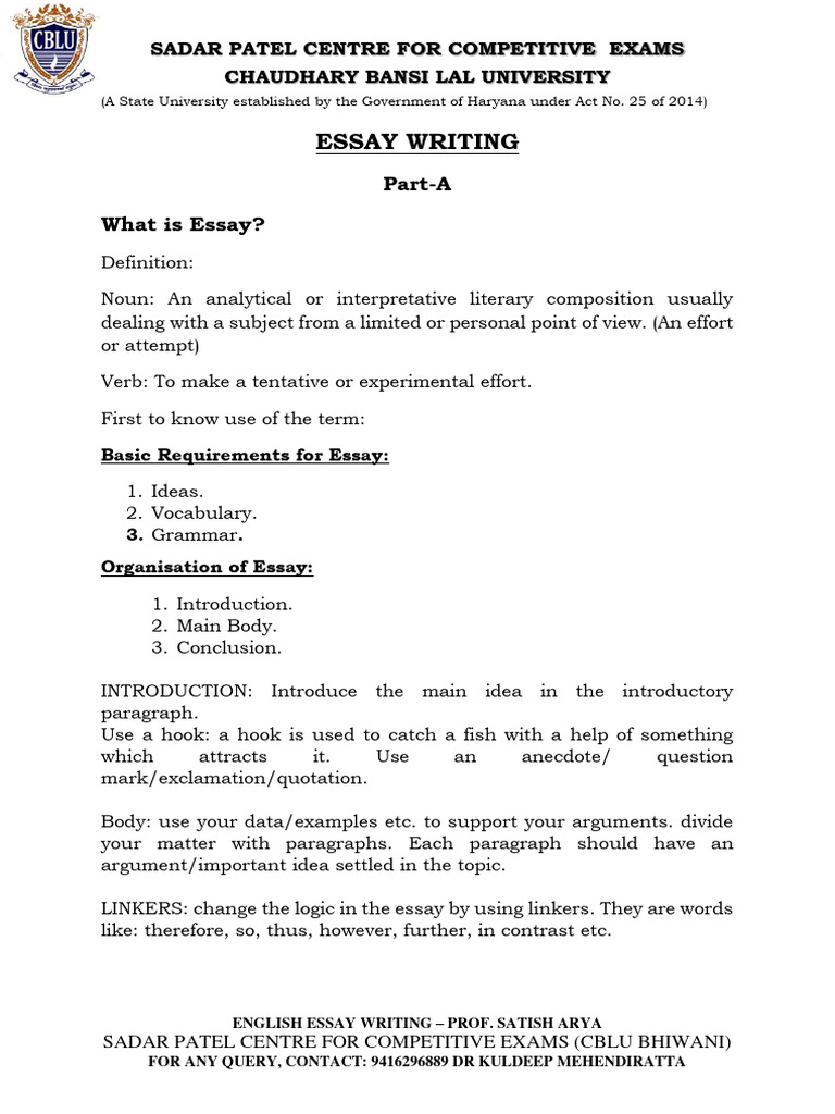 Essay Writing Guide for Competitive Exams | PDF | Essays | Cognitive ...