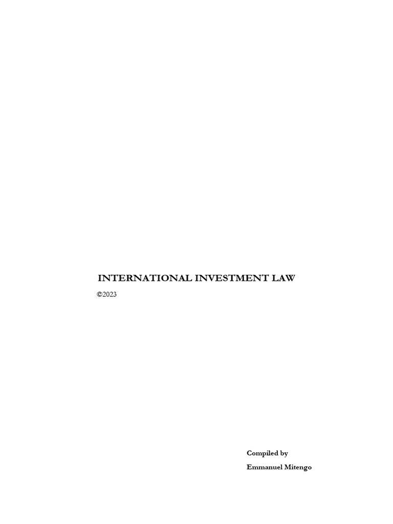 International Investment Law 1 Extension PDF International Law
