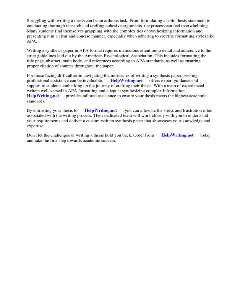 Example of Synthesis Paper in Apa Format | PDF | Apa Style | Essays