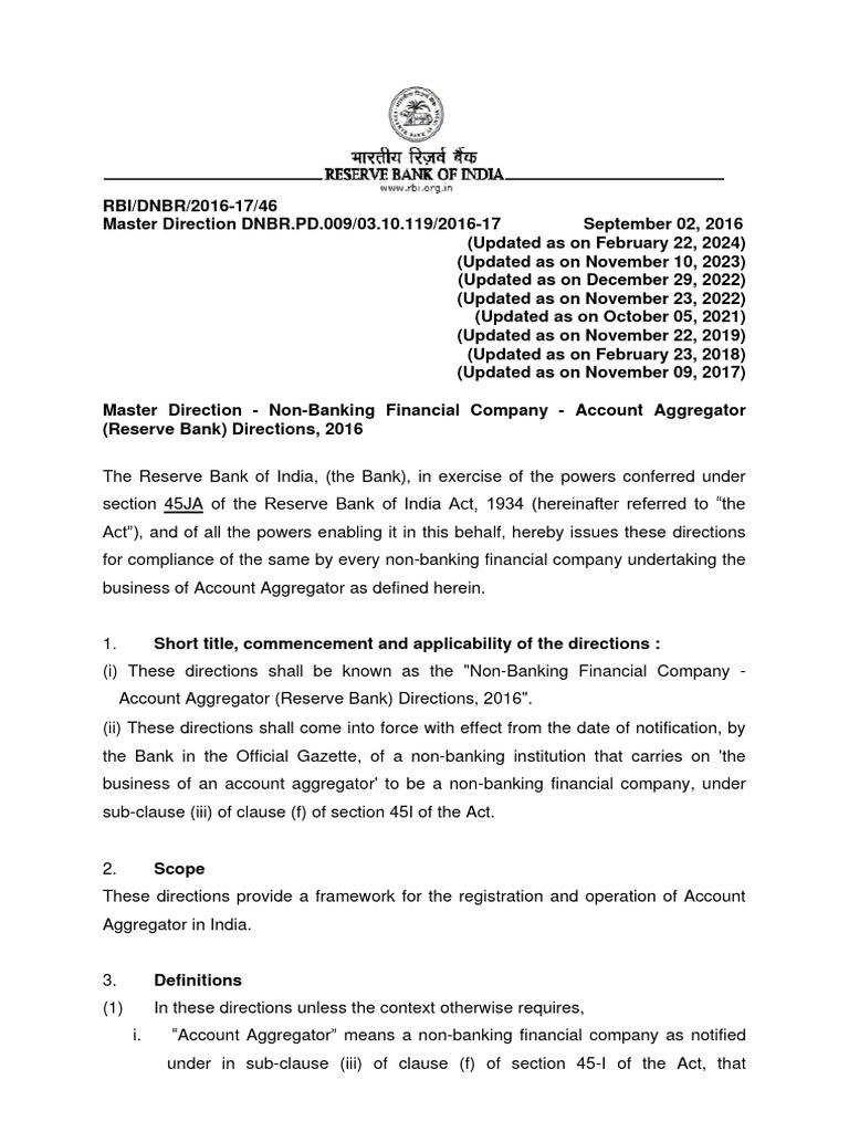 RBI Guidelines for Account Aggregators | PDF | Securities (Finance) | Banks
