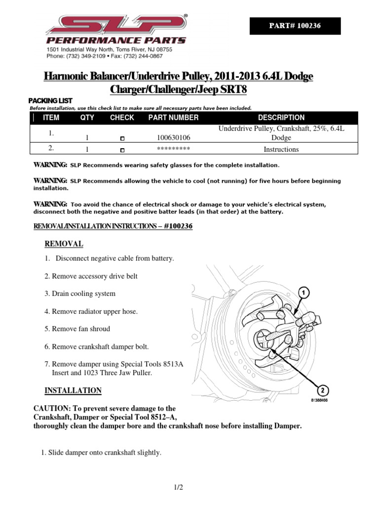 Harmonic Balancer/Underdrive Pulley, 20112013 6.4L Dodge Charger/Challenger/Jeep SRT8
