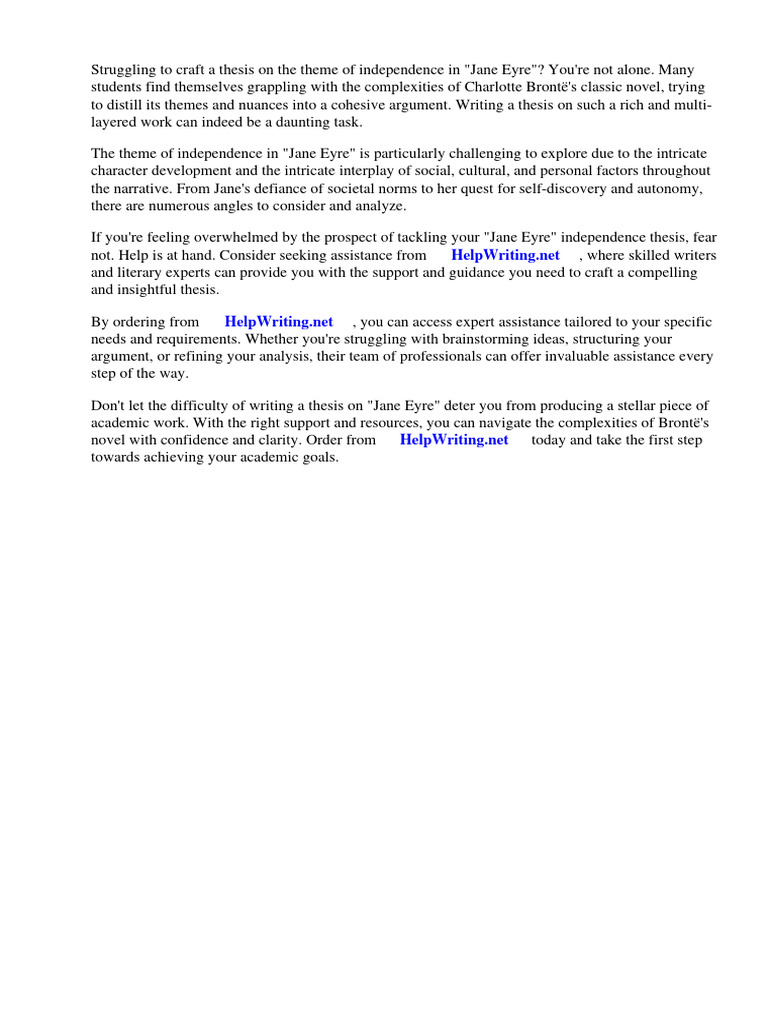 Jane Eyre Independence Thesis PDF
