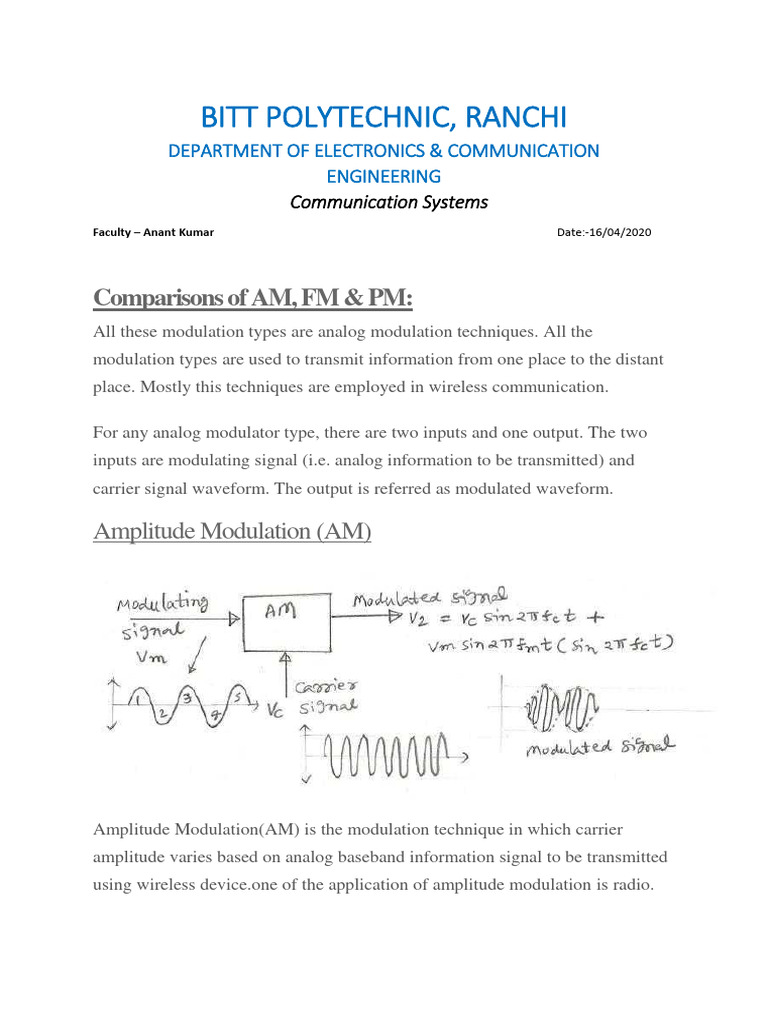 ECE - Comparison AM, FM, PM 1 | PDF