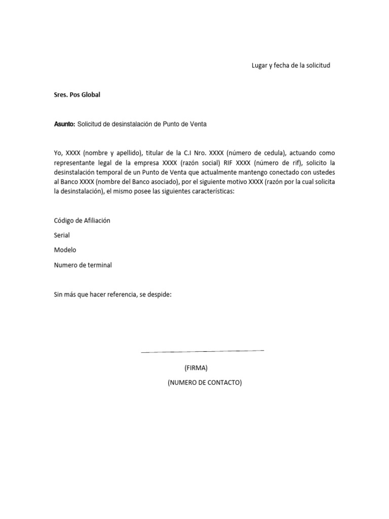 Modelo de carta de desinstalacion de equipo pdf