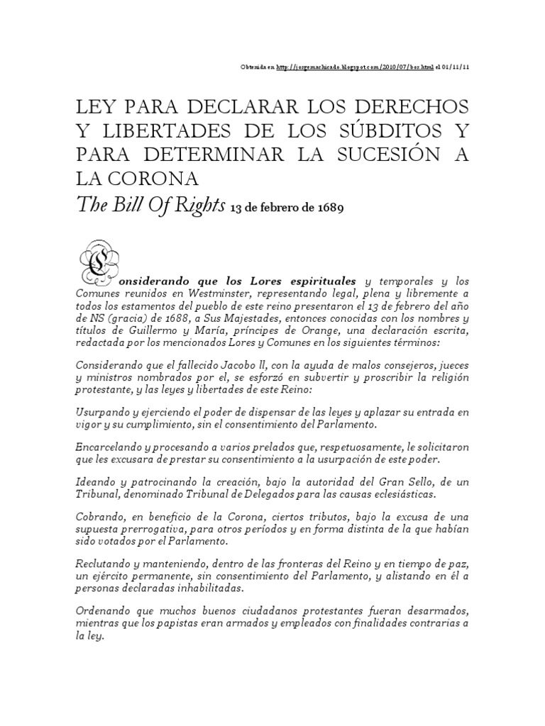 Bill of Rights 1689 | PDF | Parlamento | Casa de señores