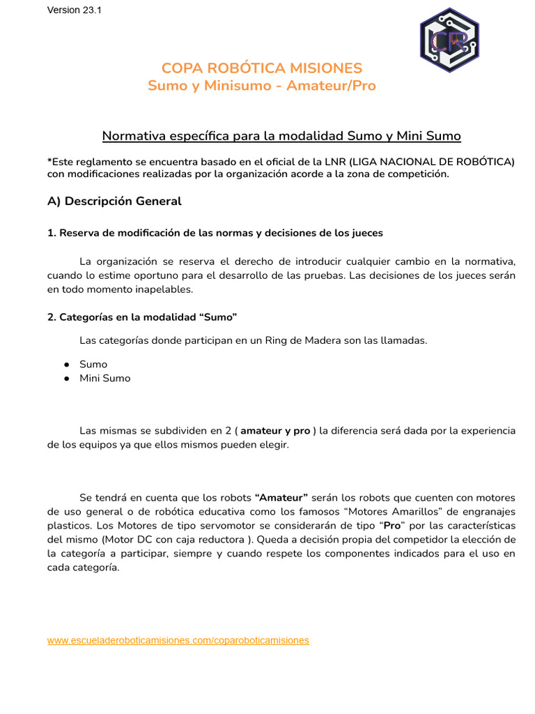 Sumo - Reglamento Final Copa Robótica Misiones 2023 | PDF | Robot ...