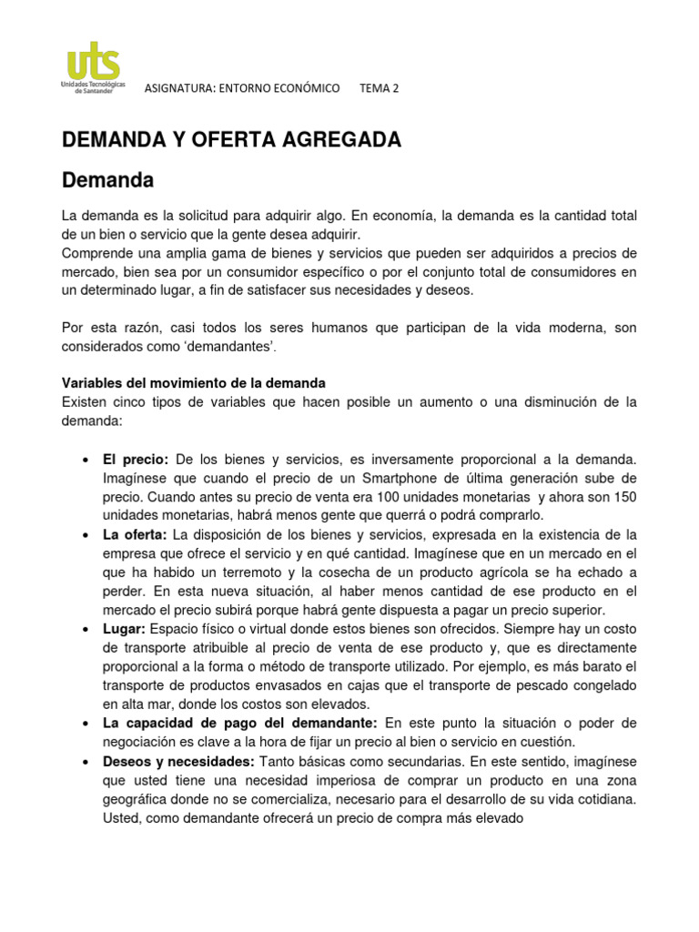 Tema 2 Demanda y Oferta Agregada | PDF | Oferta (economía) | Oferta y ...