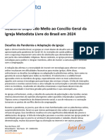 Relatório do Bispo Ildo Mello ao Concílio Geral da Igreja Metodista Livre do Brasil  2024 