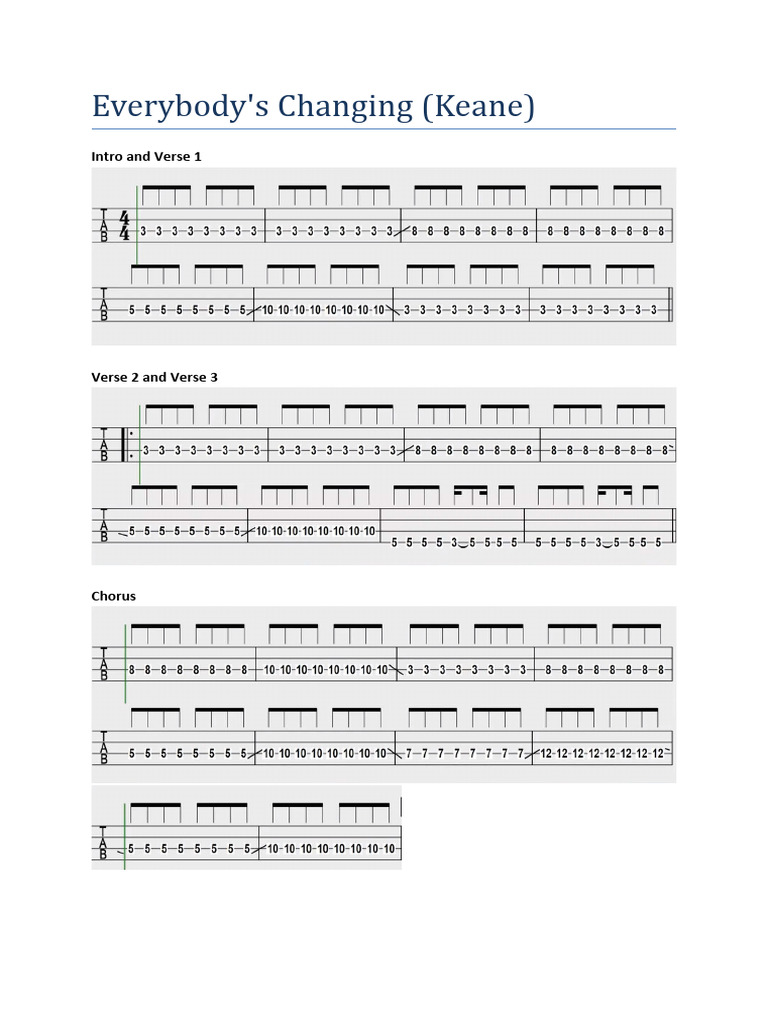Everybody's Changing (Keane) - Bass Tabs | PDF
