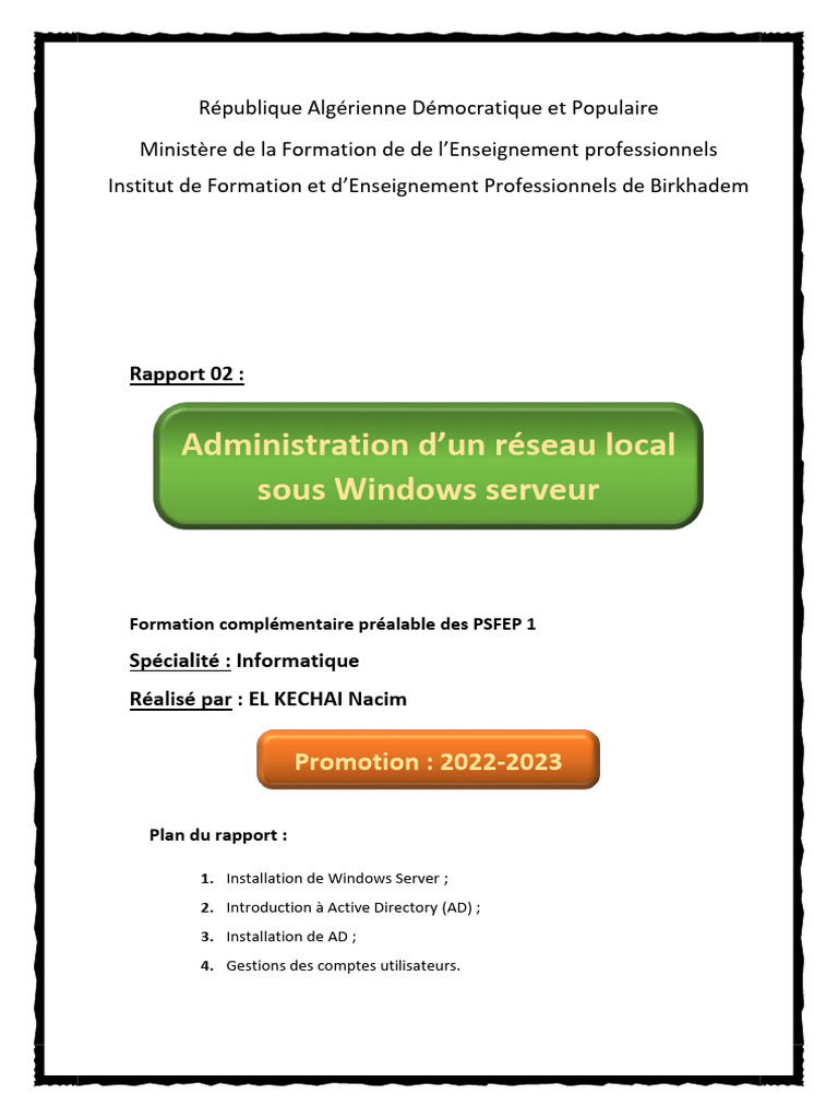 Administration D'un Réseau Local Sous Windows Server | PDF | Active ...