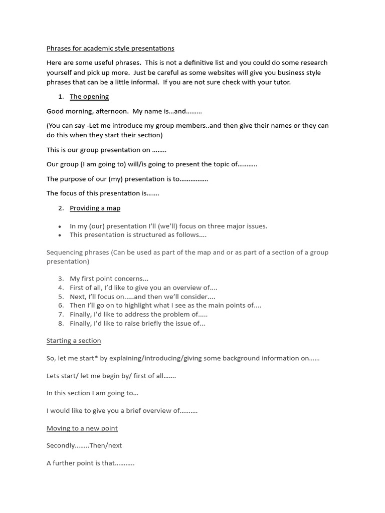 Academic Presentation Phrases Guide | PDF