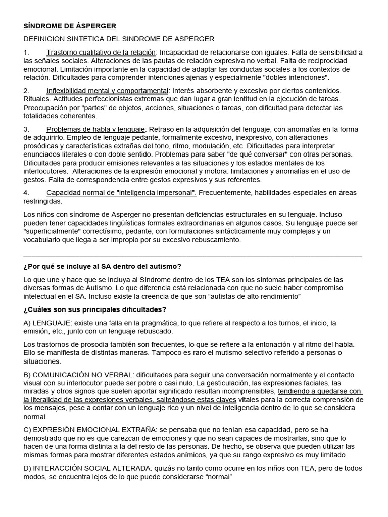 Síndrome de Ásperger | PDF | Síndrome de Asperger | Espectro autista