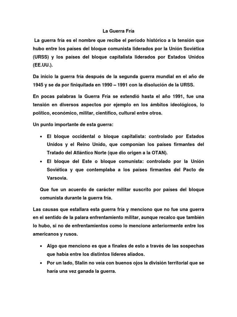 Historia y Consecuencias de la Guerra Fría | PDF | Política | Viajes y ...