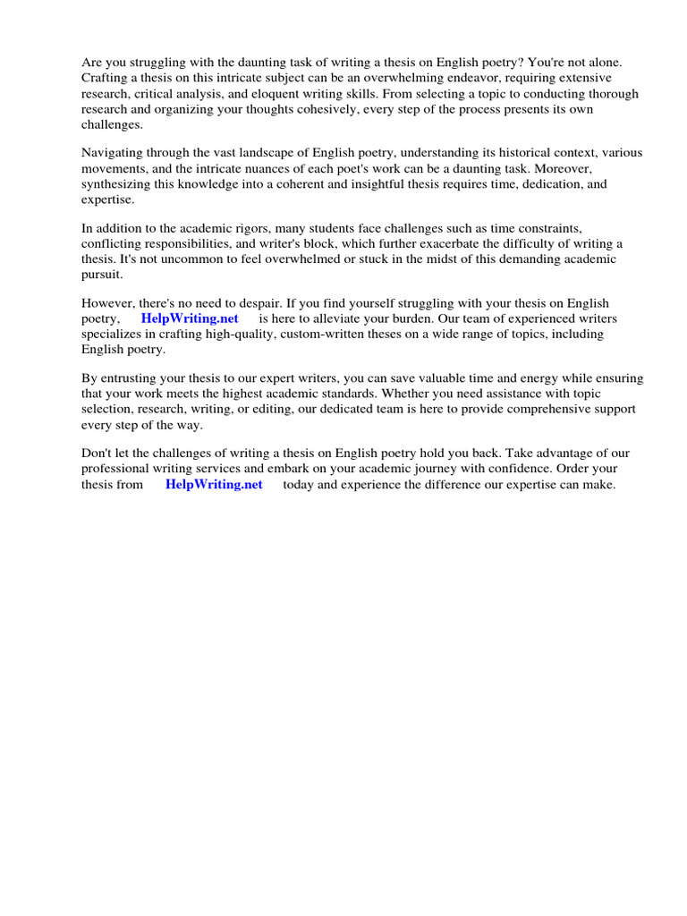 Thesis On English Poetry Pdf Pdf Poetry Essays