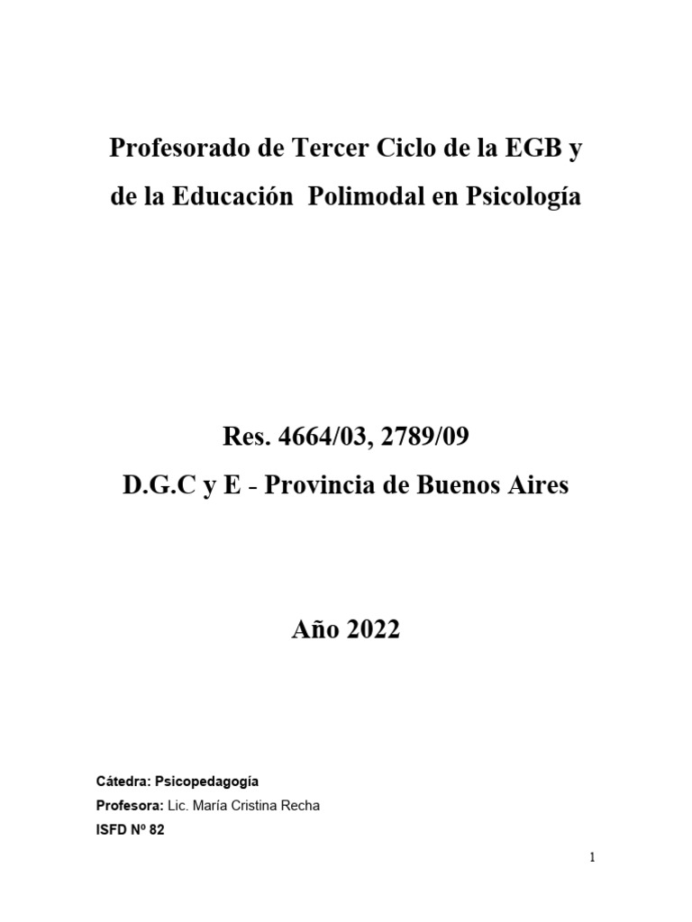 Psicopedagogía en la Educación EGB 2022 | PDF | Sicología | Aprendizaje