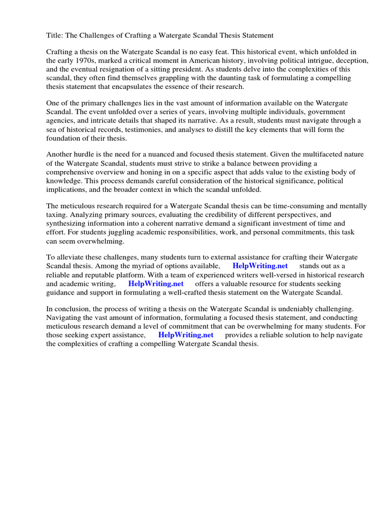 Watergate Scandal Thesis Statement PDF Watergate Scandal United