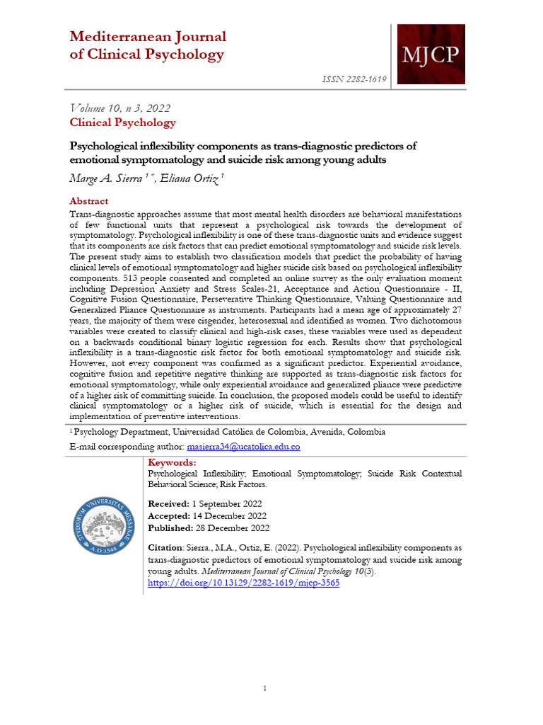 Predicting Suicide Risk via Inflexibility | PDF | Psychology | Mental ...