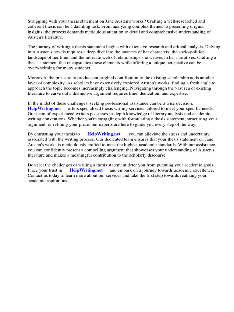 Thesis Statement Jane Austen | PDF | Pride And Prejudice | Jane Austen