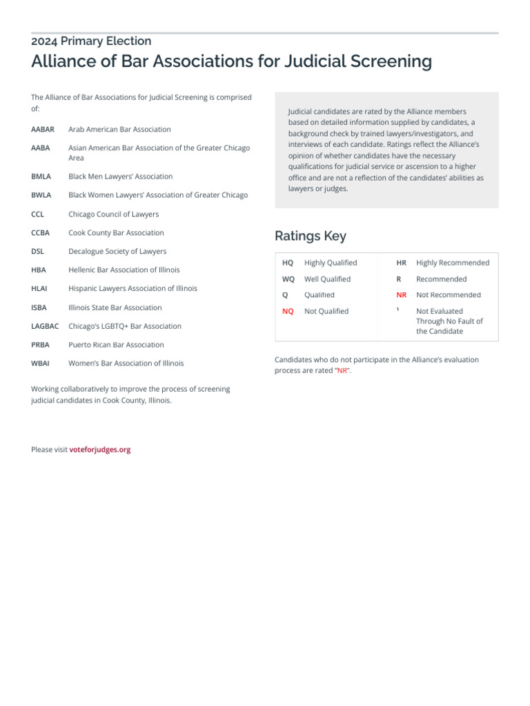 ABAJS 2024 primary judicial evaluations PDF Bar Association Legal Organizations