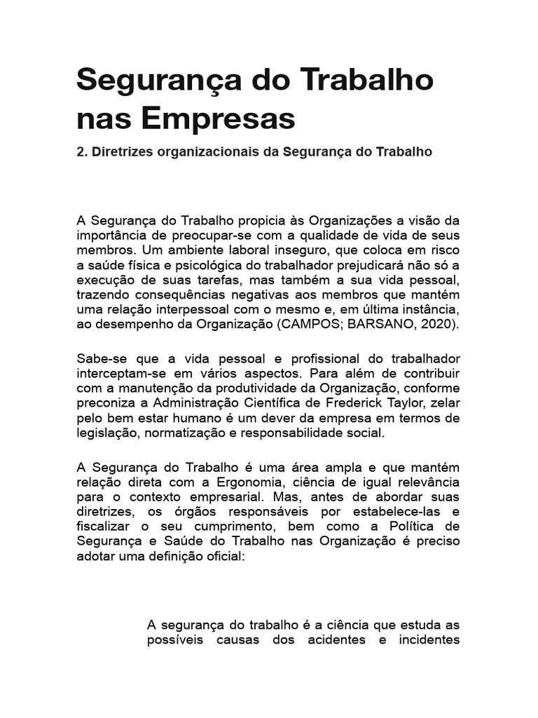 Diretrizes de Segurança do Trabalho | PDF | Segurança e saúde ...