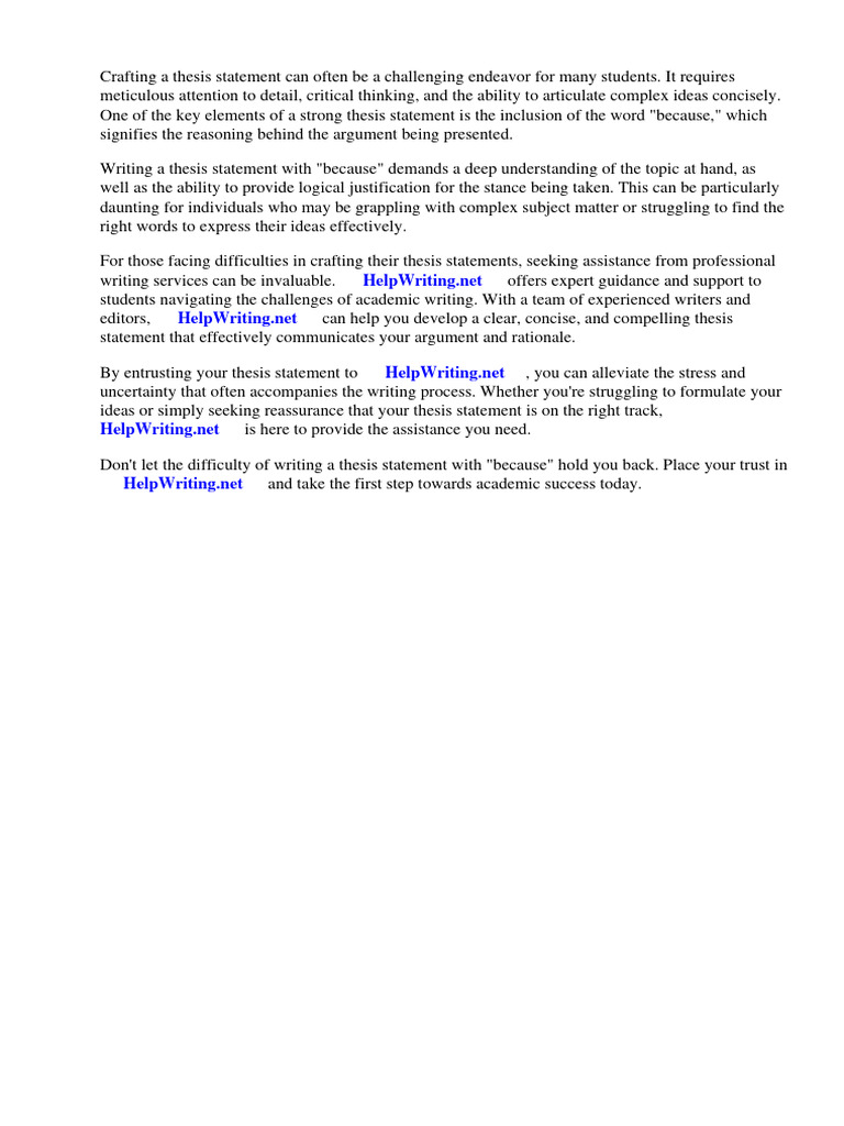 Thesis Statement With Because | PDF | Essays | Thesis
