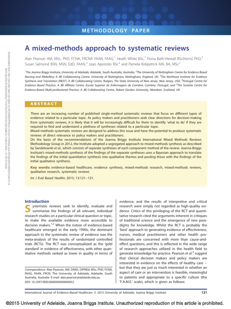 A Mixed Methods Approach To Systematic Reviews.3 | PDF | Systematic ...