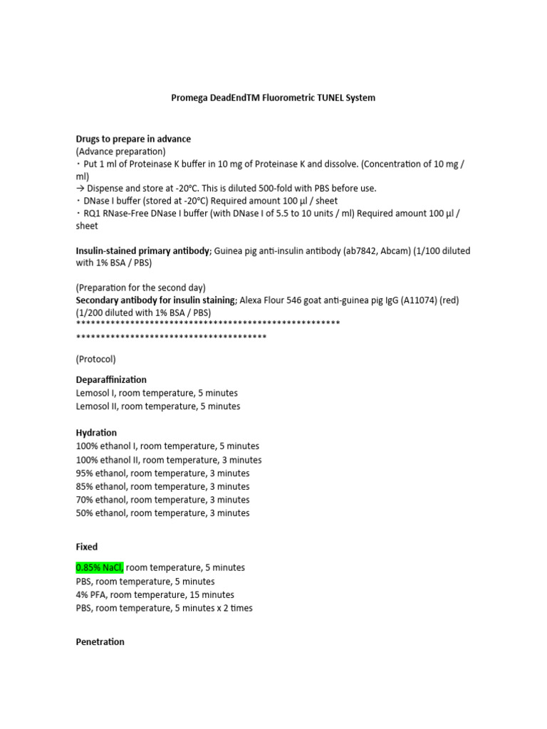 Promega DeadEndTM Fluorometric TUNEL System Download Free PDF