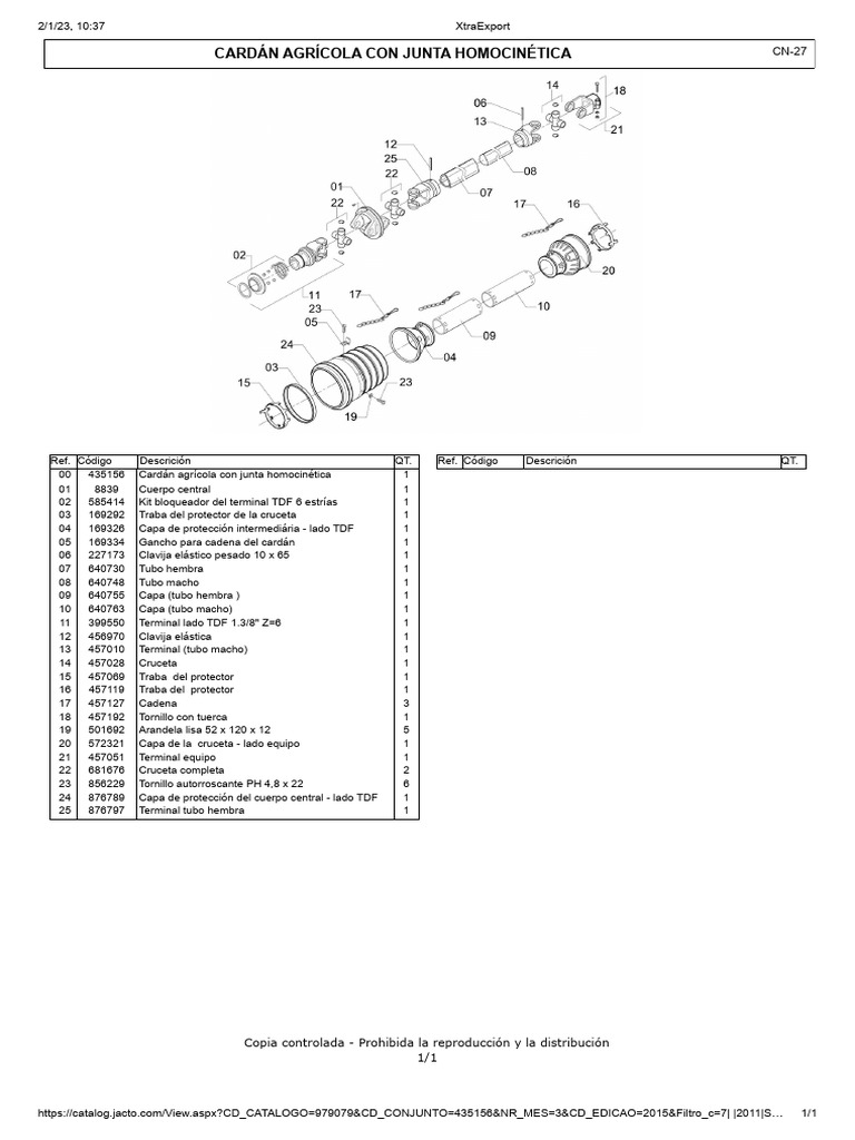 Cardán Agrícola con Junta Homocinética | PDF | Herramientas | Bienes  manufacturados