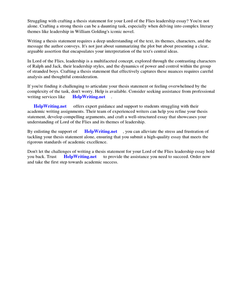 Thesis Statement For Lord of The Flies Leadership PDF Leadership