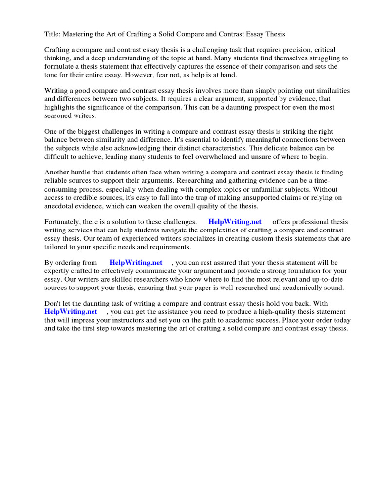How To Write A Good Compare and Contrast Essay Thesis | PDF | Career ...