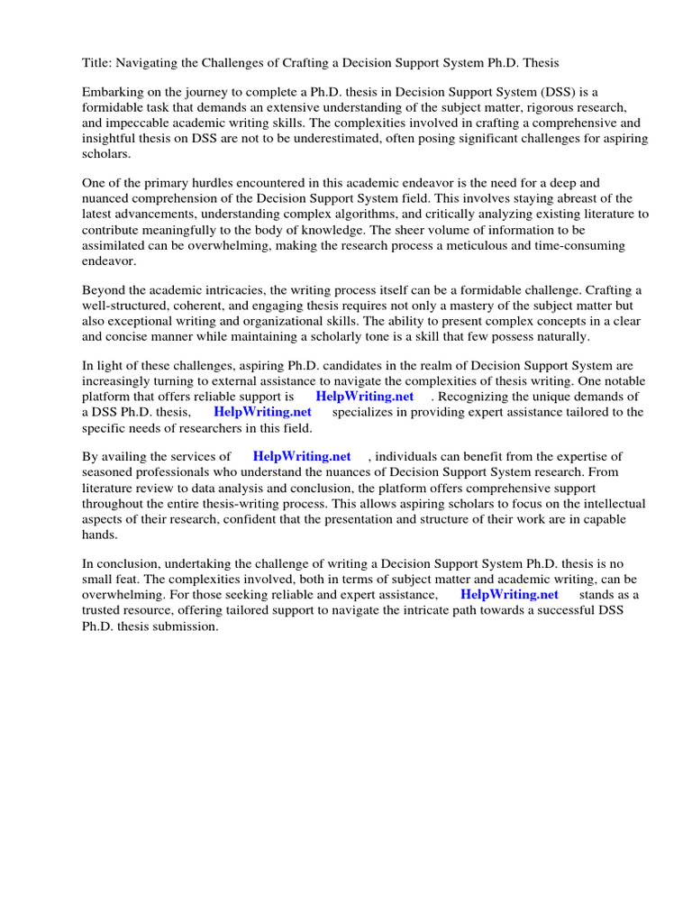 Decision Support System Phd Thesis Pdf
