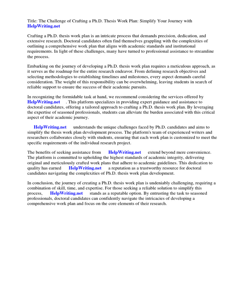 PHD Thesis Work Plan Template | PDF | Thesis | Doctor Of Philosophy