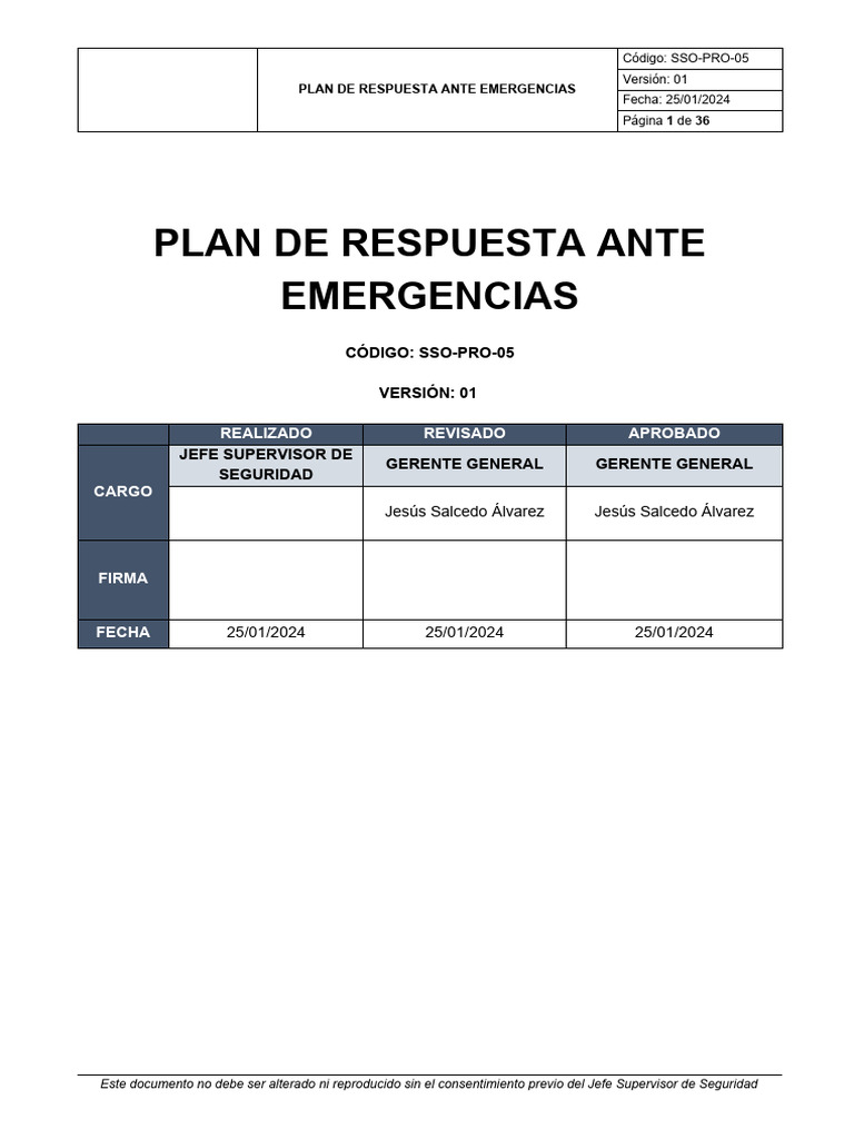 Plan de Respuesta a Emergencias 2024 | PDF | Primeros auxilios | Emergencia