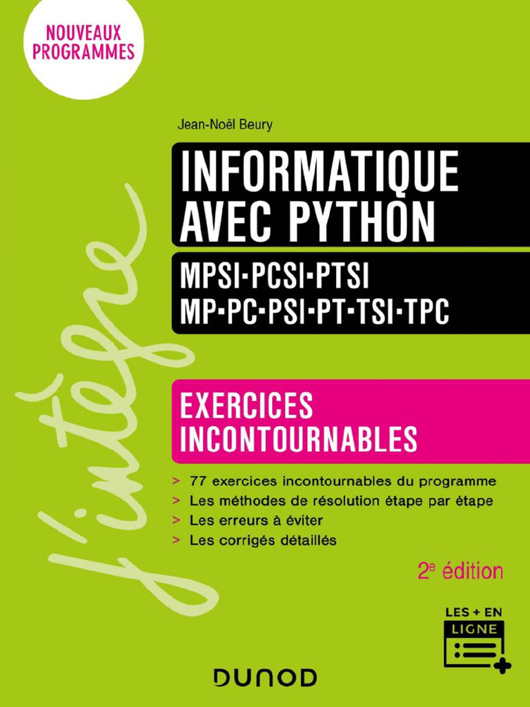 Informatique Avec Python Exercices Incontournables MPSI PCSI PTSI MP PC ...