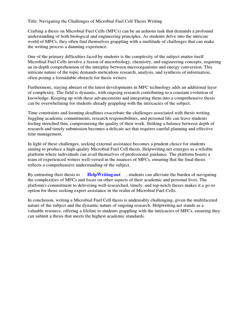 Microbial Fuel Cell Thesis PDF